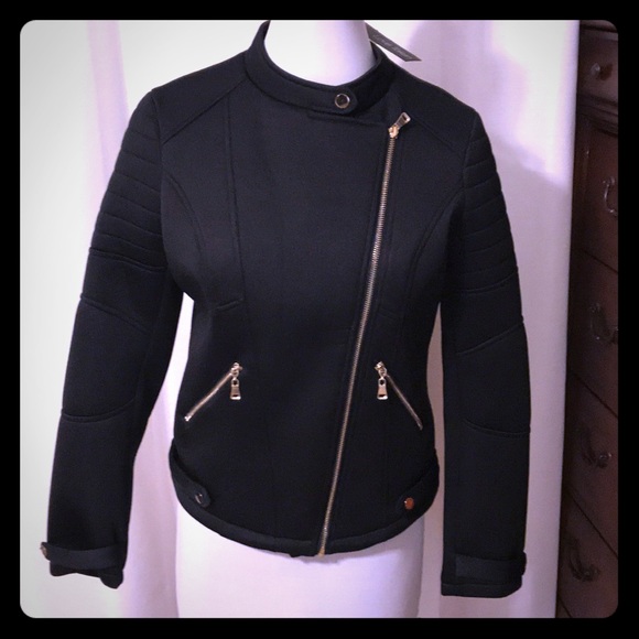 love token Jackets & Blazers - NWT Scuba Motorcycle Black Jacket with gold Size L